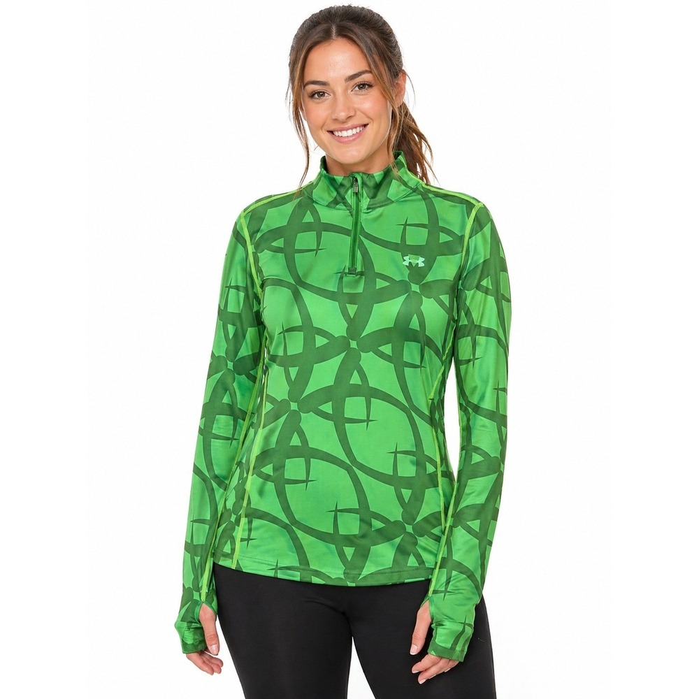 Under Armour Pullover Womens Medium Green ColdGear Graphic 1/4 Zip Thumbhole Top